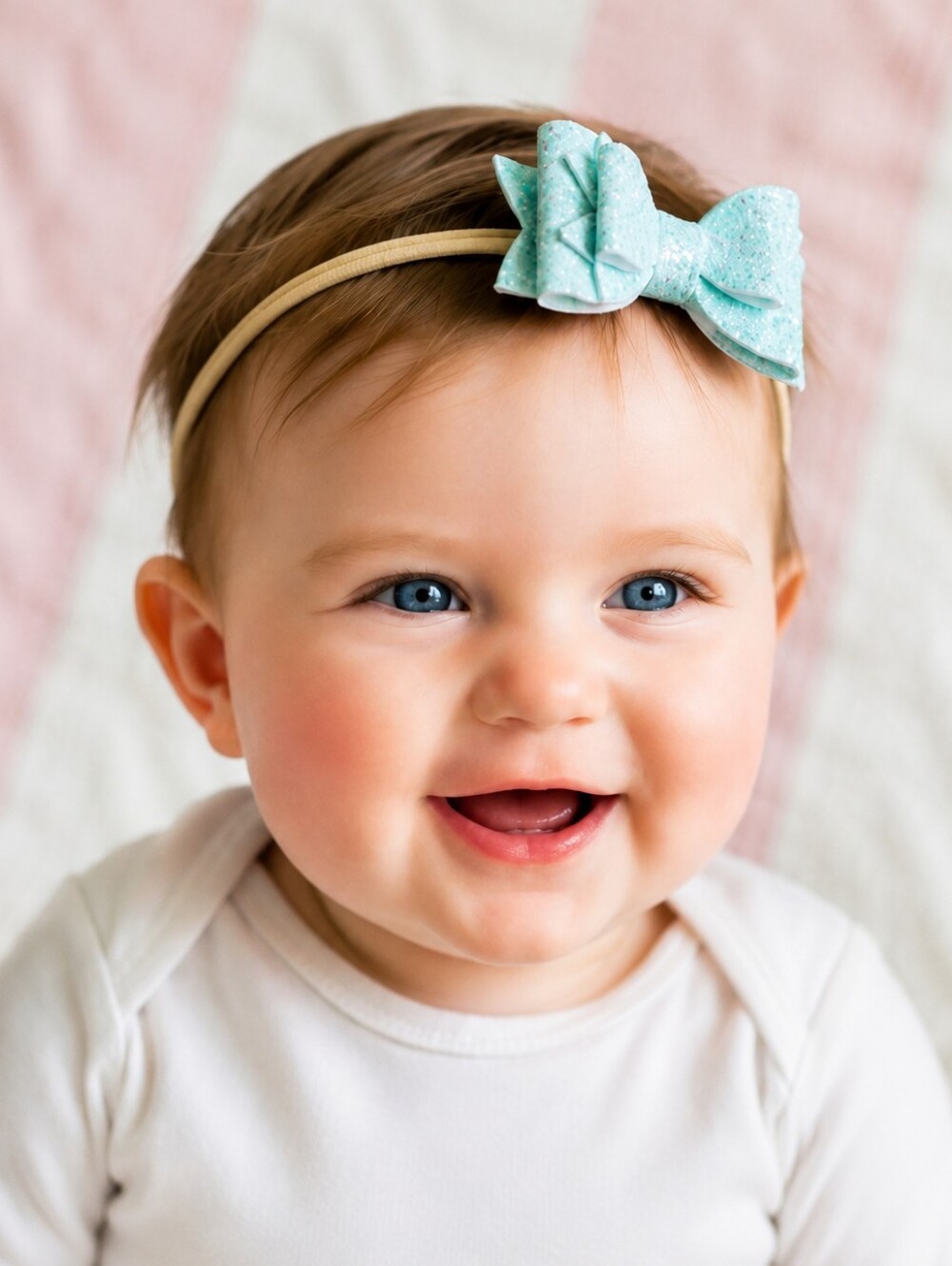 Set  Of 3 Super Soft Baby Headbands With a Glitter Vinyl Bow .🎀